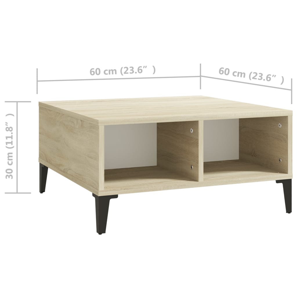 vidaXL Tavolino da Salotto Bianco Rovere Sonoma 60x60x30cm Multistrato