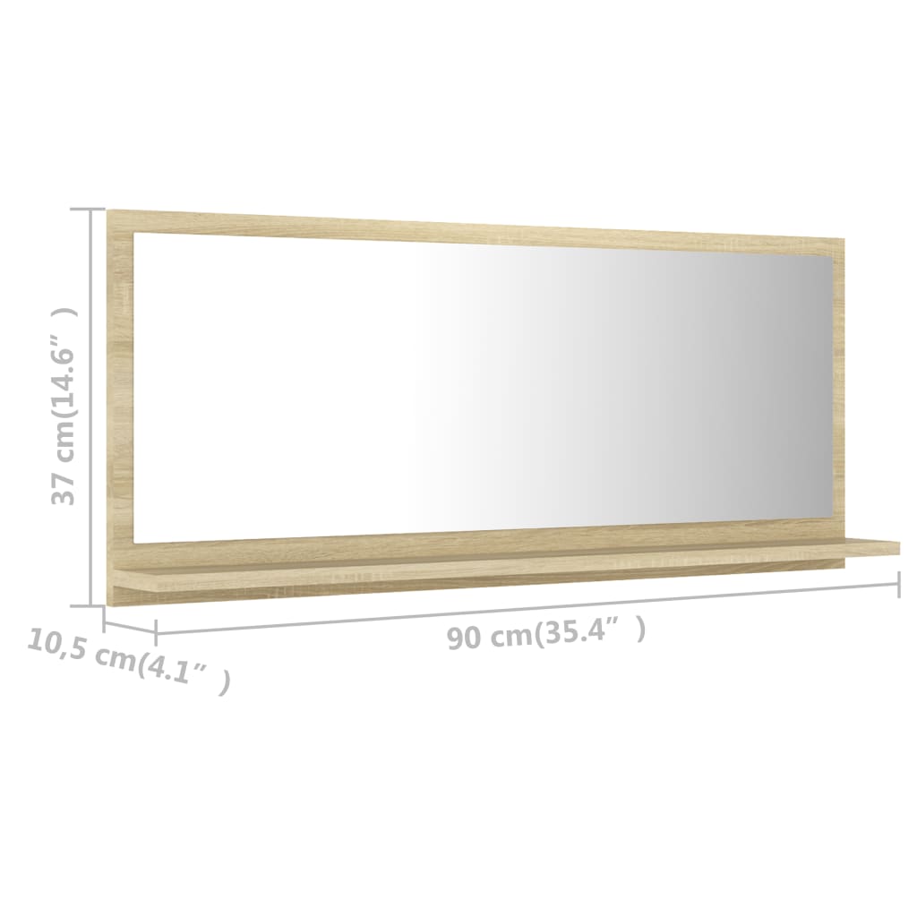 vidaXL Specchio da Bagno Rovere Sonoma 90x10,5x37 cm Legno Multistrato
