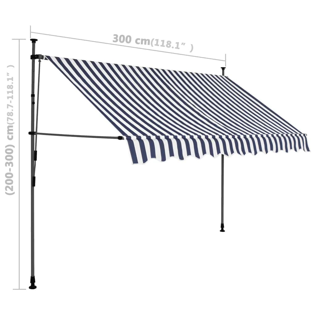 vidaXL Tenda da Sole Retrattile Manuale con LED 300 cm Blu e Bianca