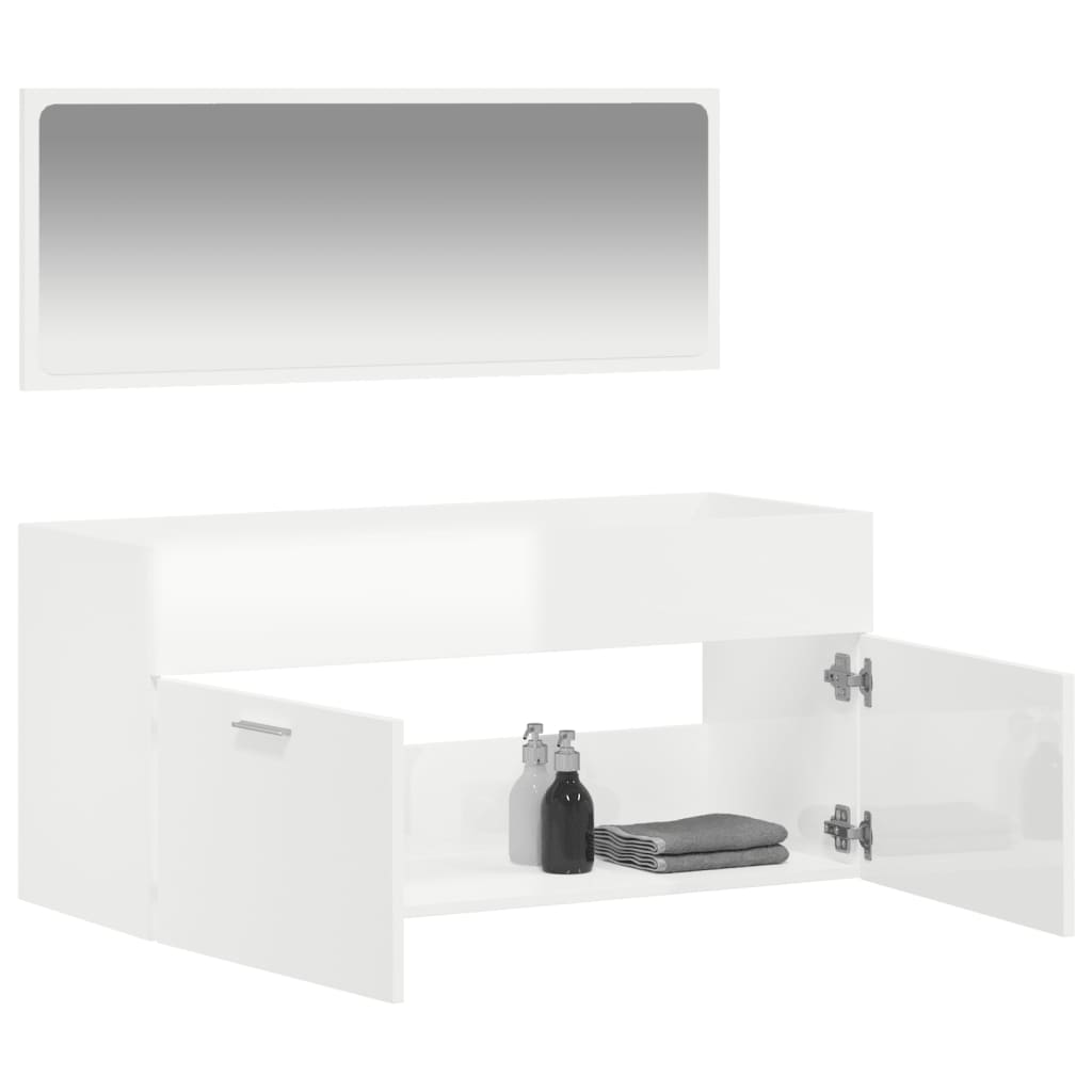 vidaXL Mobile da Bagno con Specchio Bianco Lucido in Legno Multistrato