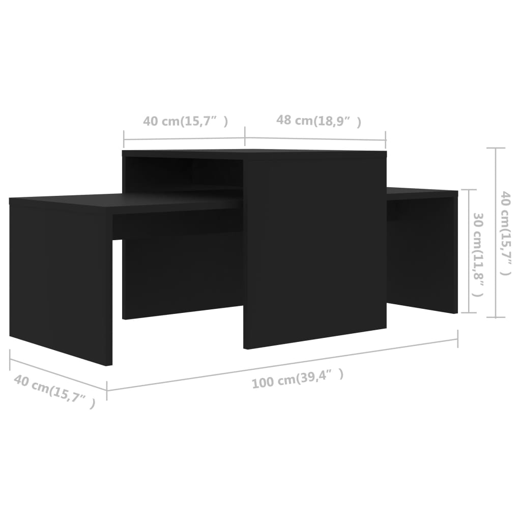 vidaXL Set Tavolini da Salotto Nero 100x48x40 cm in Legno Multistrato