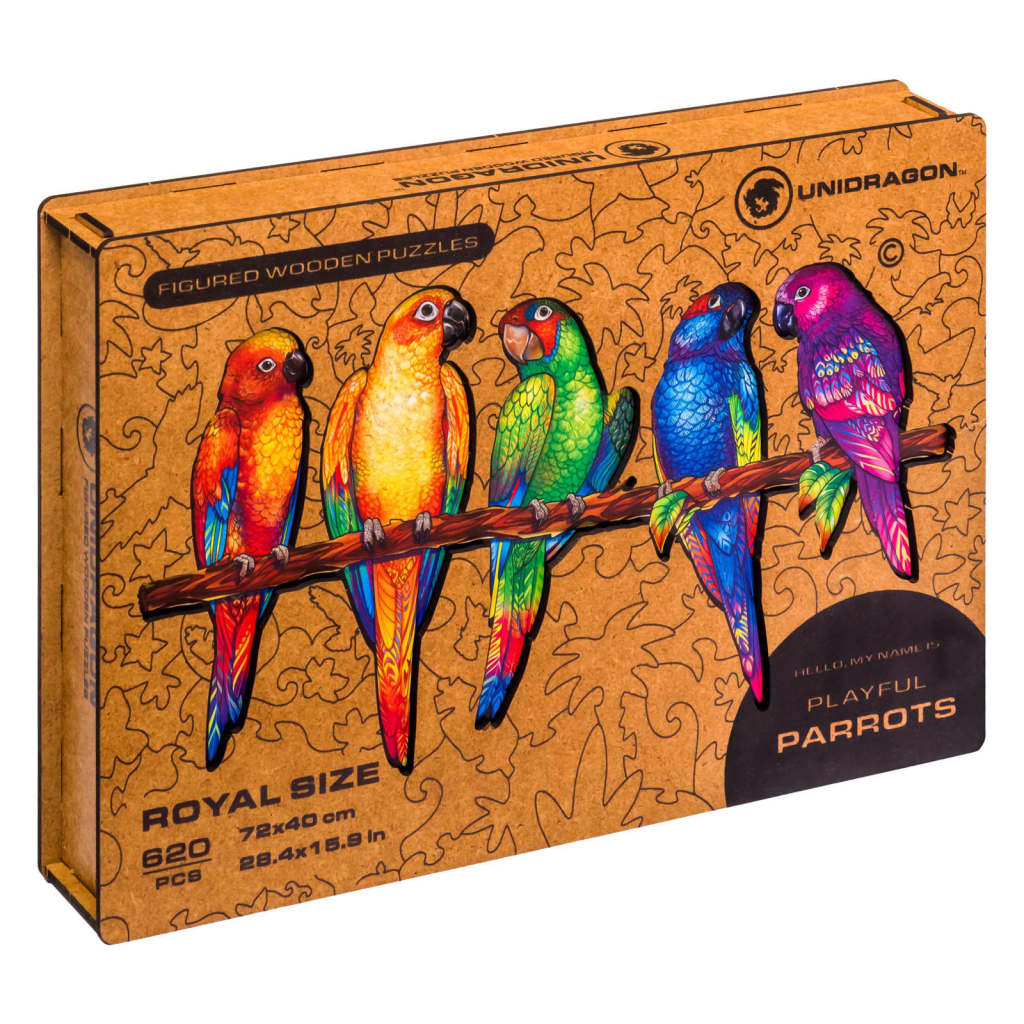 UNIDRAGON Puzzle in Legno 620 pz Playful Parrots Royal Size 72x40 cm