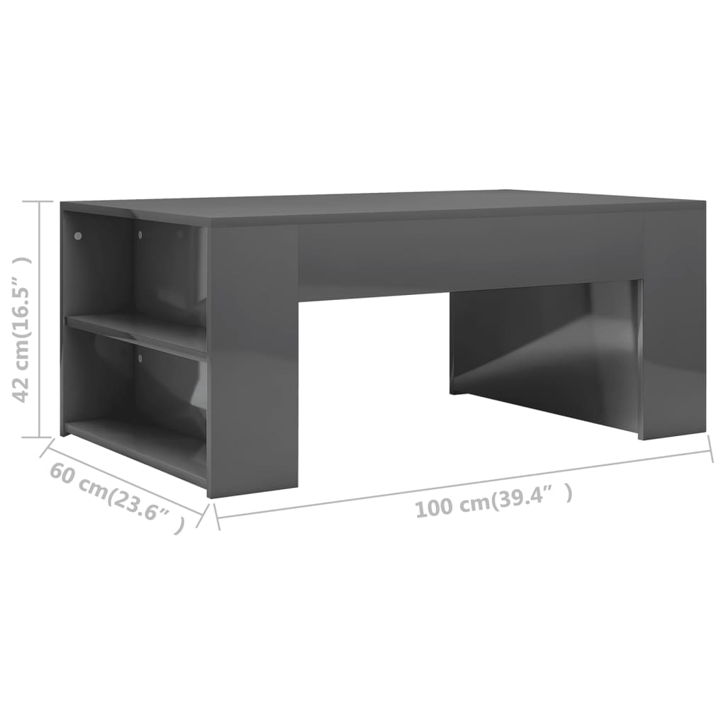 vidaXL Tavolino da Salotto Grigio Lucido 100x60x42cm Legno Multistrato