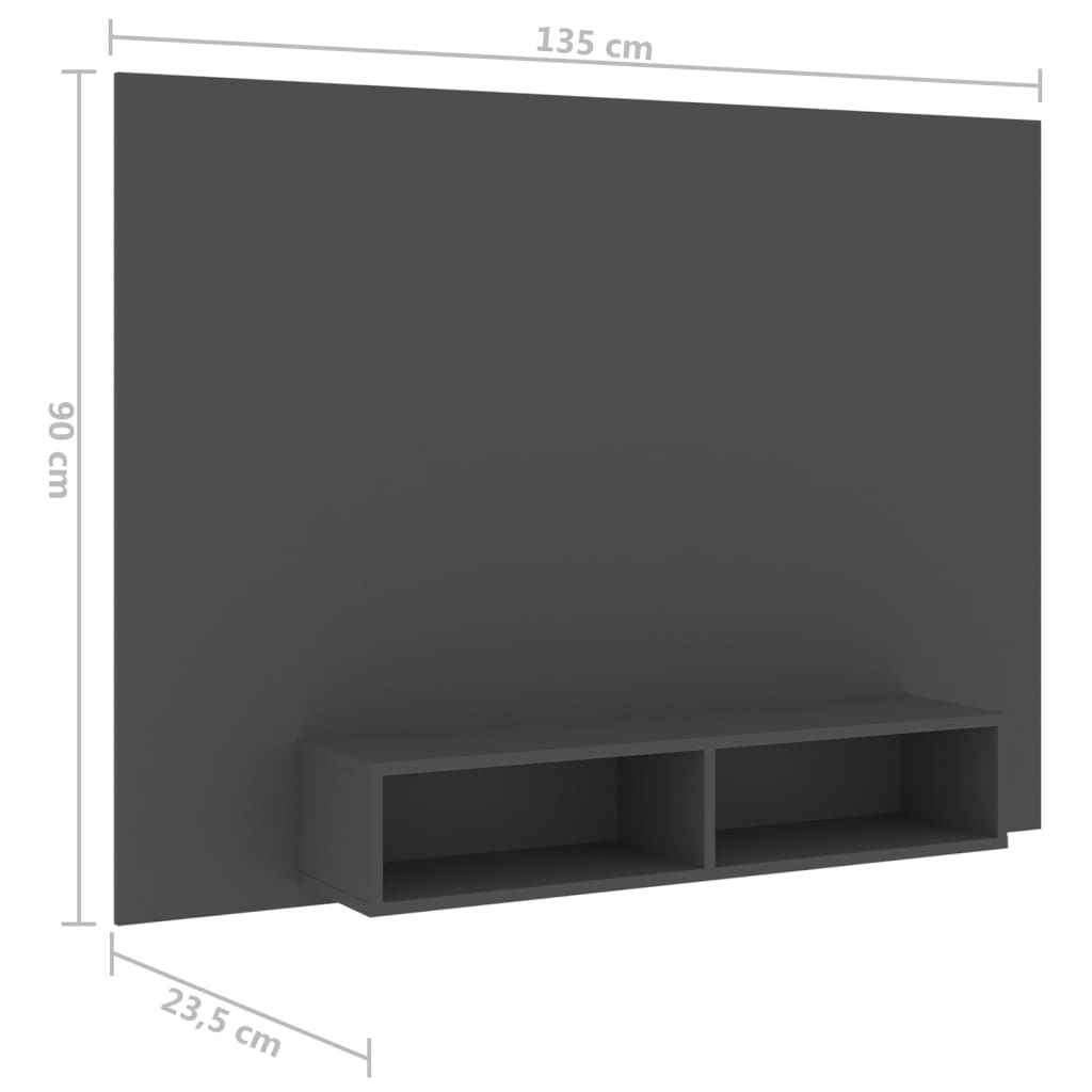 vidaXL Mobile TV a Muro Grigio 135x23,5x90 cm in Truciolato