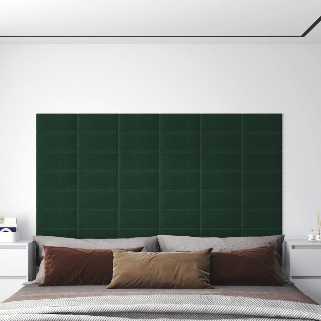 vidaXL Pannelli Murali 12 pz Verde Scuro 30x15 cm Tessuto 0,54 m²