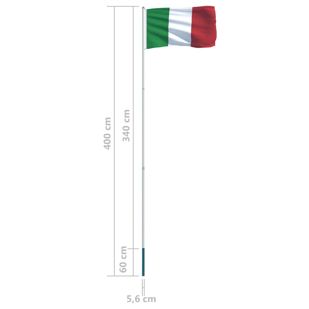 vidaXL Bandiera dell'Italia con Pennone in Alluminio 4 m