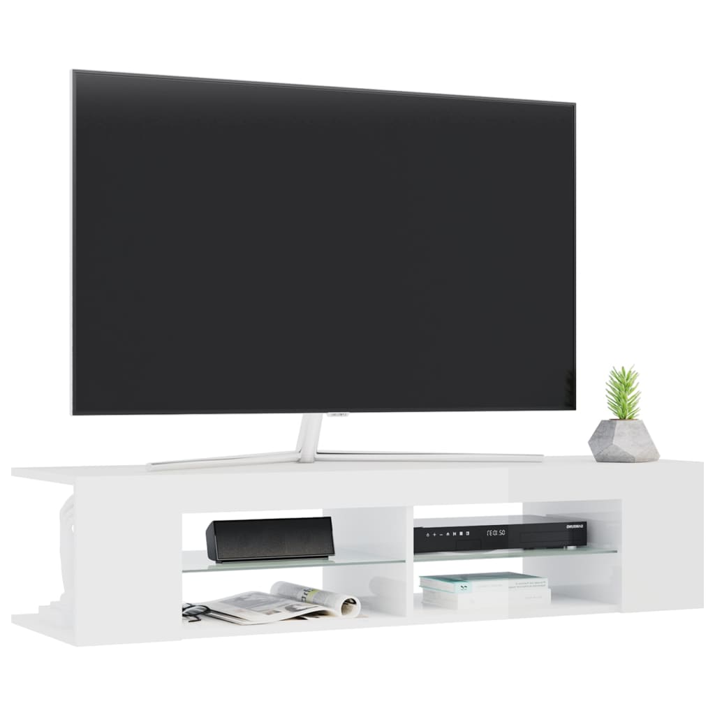vidaXL Mobile Porta TV con Luci LED Bianco Lucido 135x39x30 cm