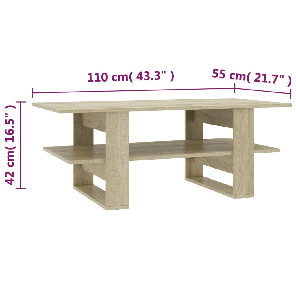 vidaXL Tavolino da Salotto Rovere Sonoma 110x55x42cm Legno Multistrato