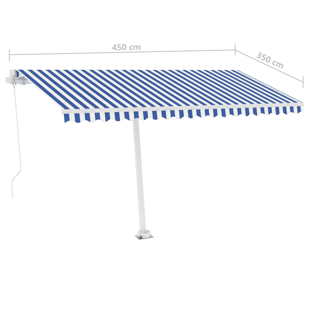 vidaXL Tenda da Sole Retrattile Manuale con LED 450x350 cm Blu Bianco