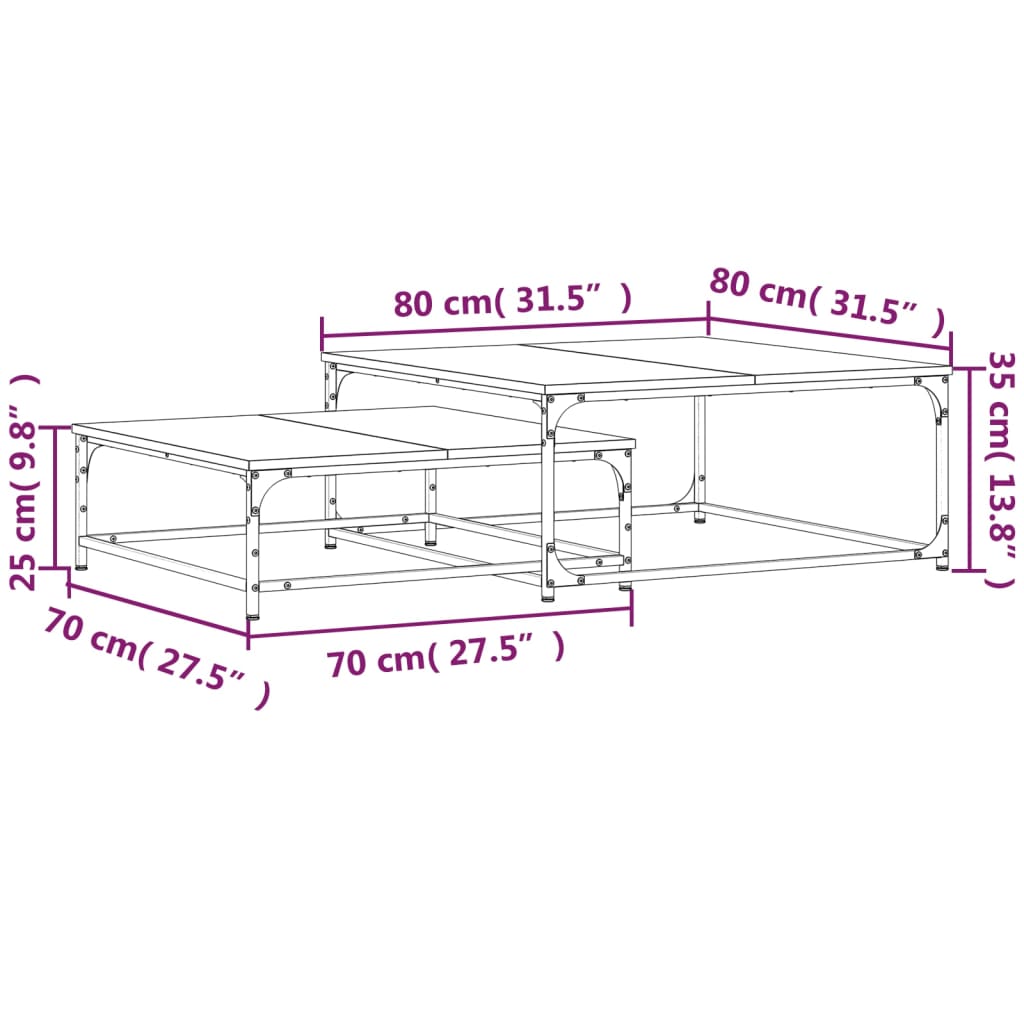 vidaXL Tavolini Impilabili 2 pz Rovere Sonoma in Legno Multistrato