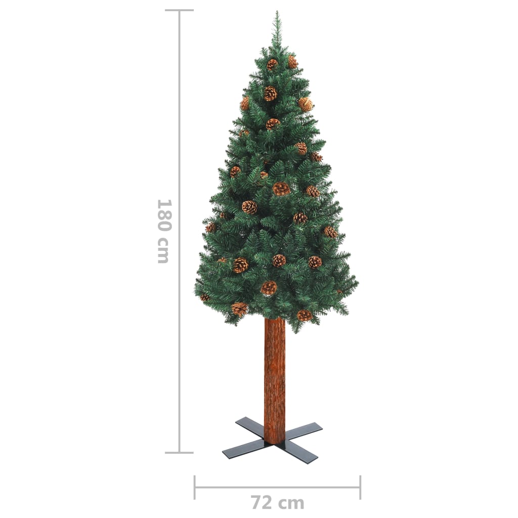 vidaXL Albero di Natale Sottile Preilluminato Palline Verde 180 cm PVC