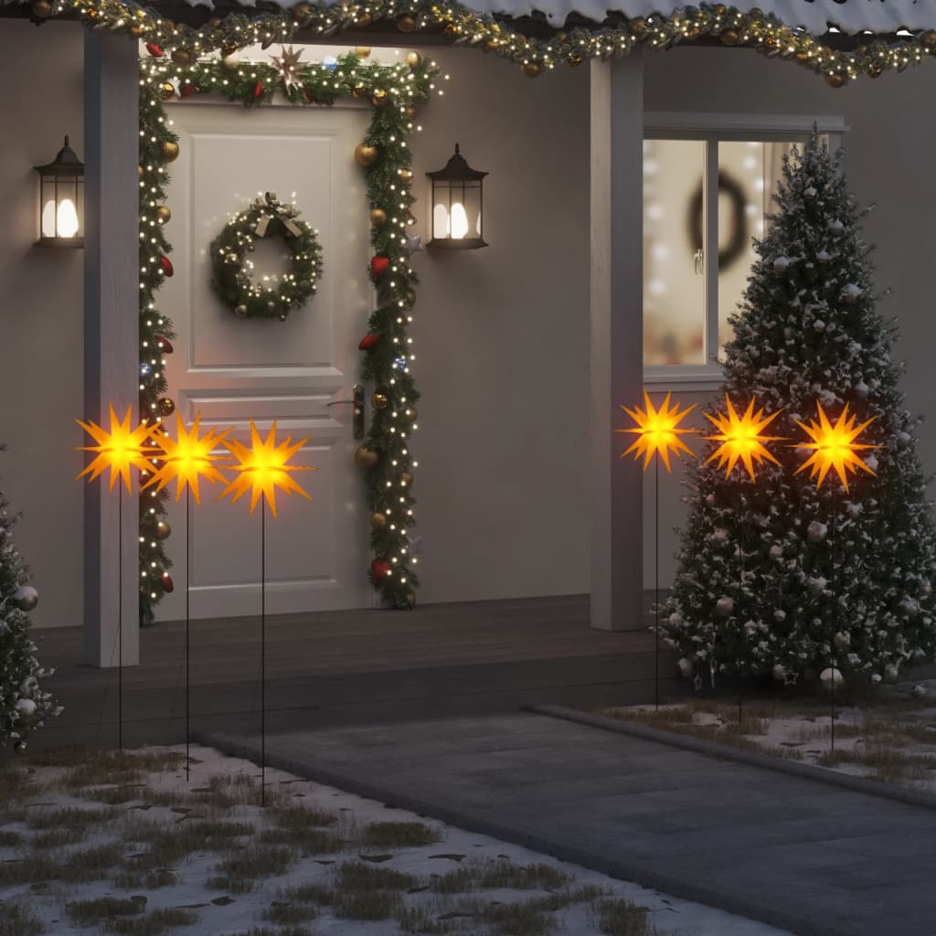 vidaXL Luci di Natale con Picchi e LED 3 pz Pieghevoli Gialle 35 cm