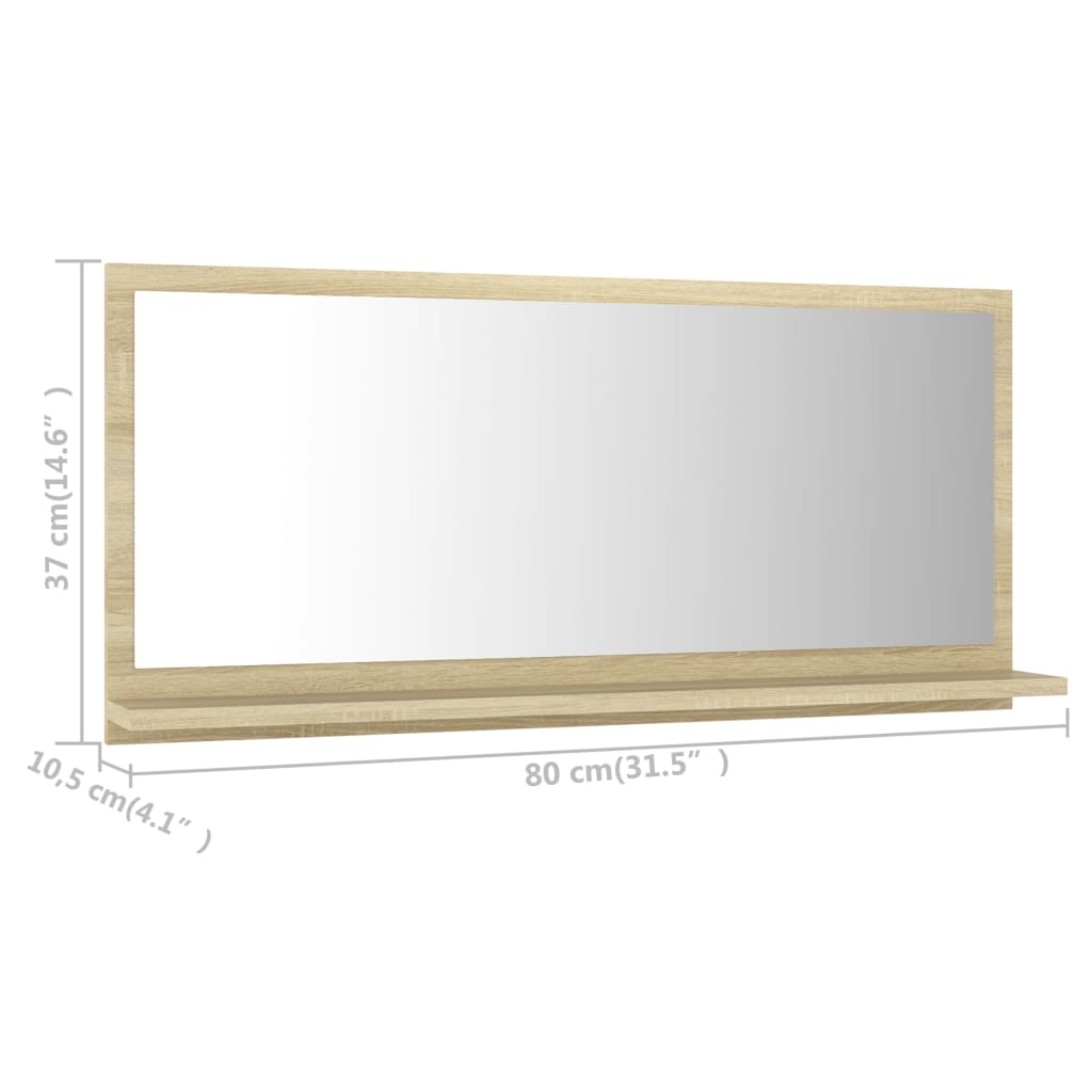 vidaXL Specchio da Bagno Rovere Sonoma 80x10,5x37 cm Legno Multistrato