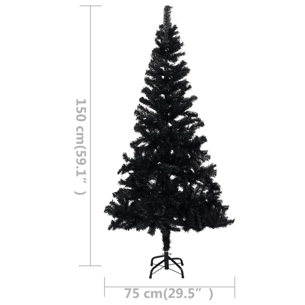 vidaXL Albero di Natale Preilluminato con Supporto Nero 150 cm