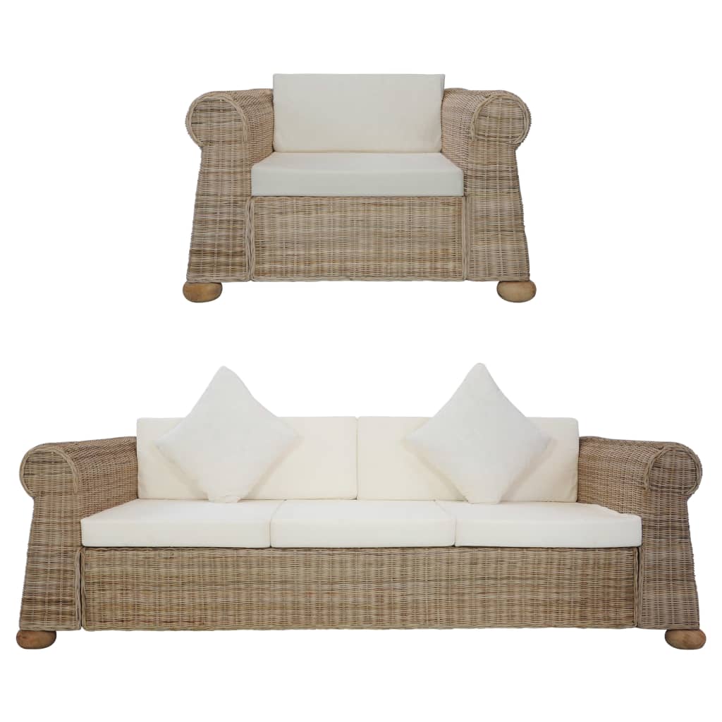 vidaXL Set di Divani 2 pz con Cuscini in Rattan Naturale