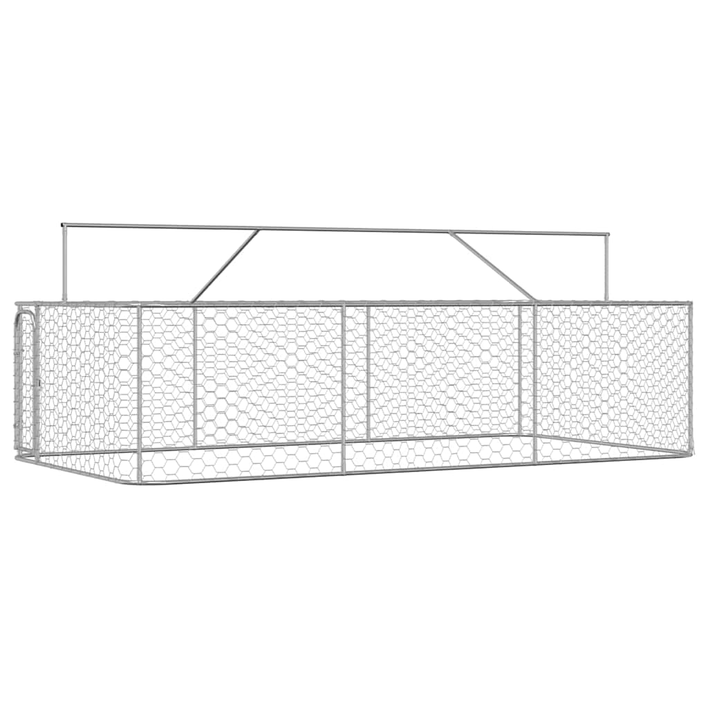 VidaXL Gabbia Per Cani Grandi Con Tetto In Acciaio Argento, 400x200x258 Cm, 3 Porte Con Lucchetto E Pareti A Griglia - Per Esterno
