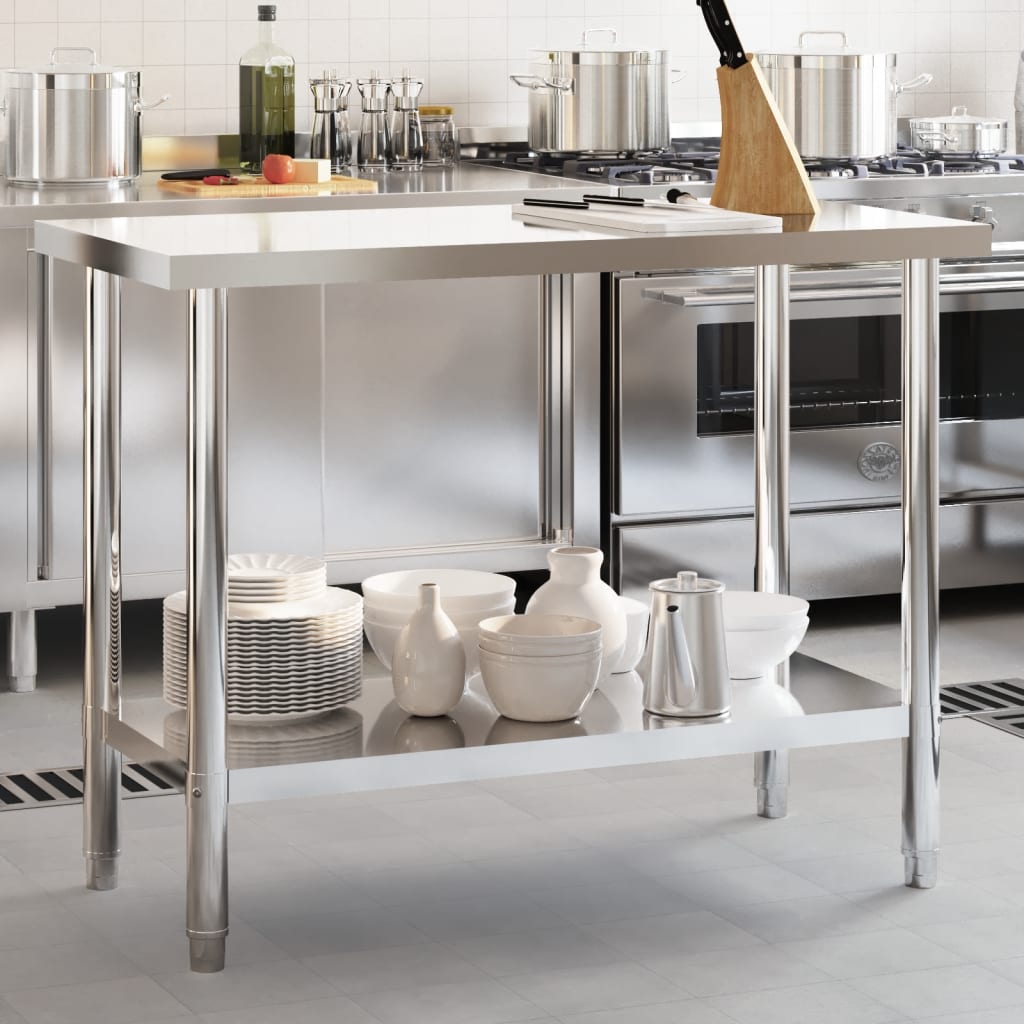 vidaXL Tavolo da Lavoro da Cucina 110x55x85 cm in Acciaio Inossidabile