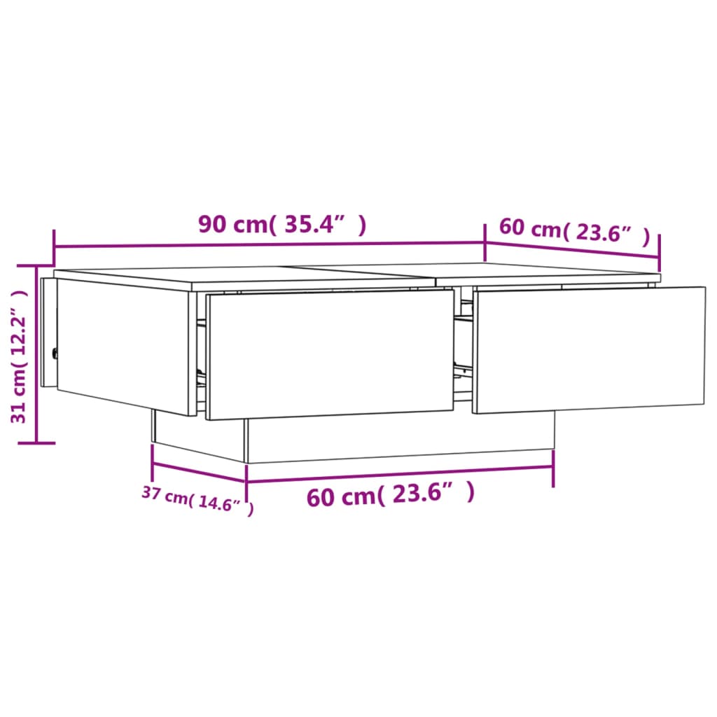 vidaXL Tavolino da Salotto Grigio Cemento 90x60x31cm Legno Multistrato