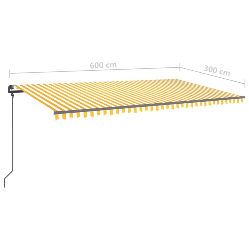 vidaXL Tenda da Sole Retrattile Manuale e LED 6x3 m Gialla Bianca