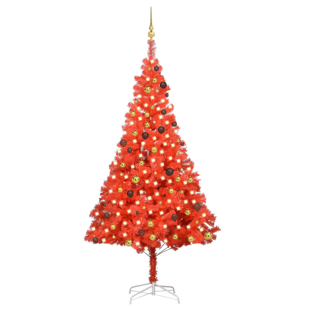 vidaXL Set Albero Natale Artificiale con LED e Palline Rosso 240cm PVC