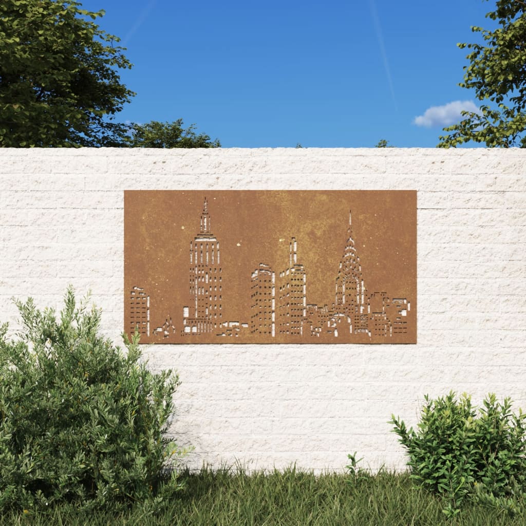 vidaXL Decorazione Muro da Giardino 105x55cm Skyline in Acciaio Corten