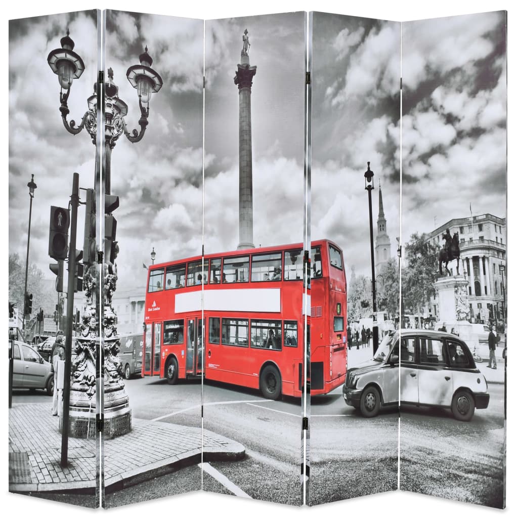 vidaXL Paravento Pieghevole 200x170 cm Stampa Bus Londra Bianco e Nero