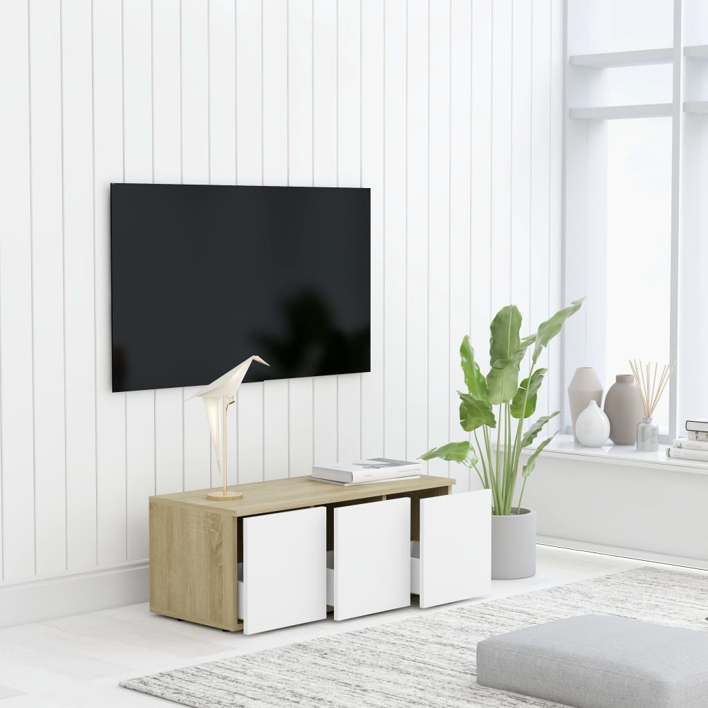 vidaXL Mobile porta TV truciolare bianco e rovere Sonoma 80x34x36 cm 