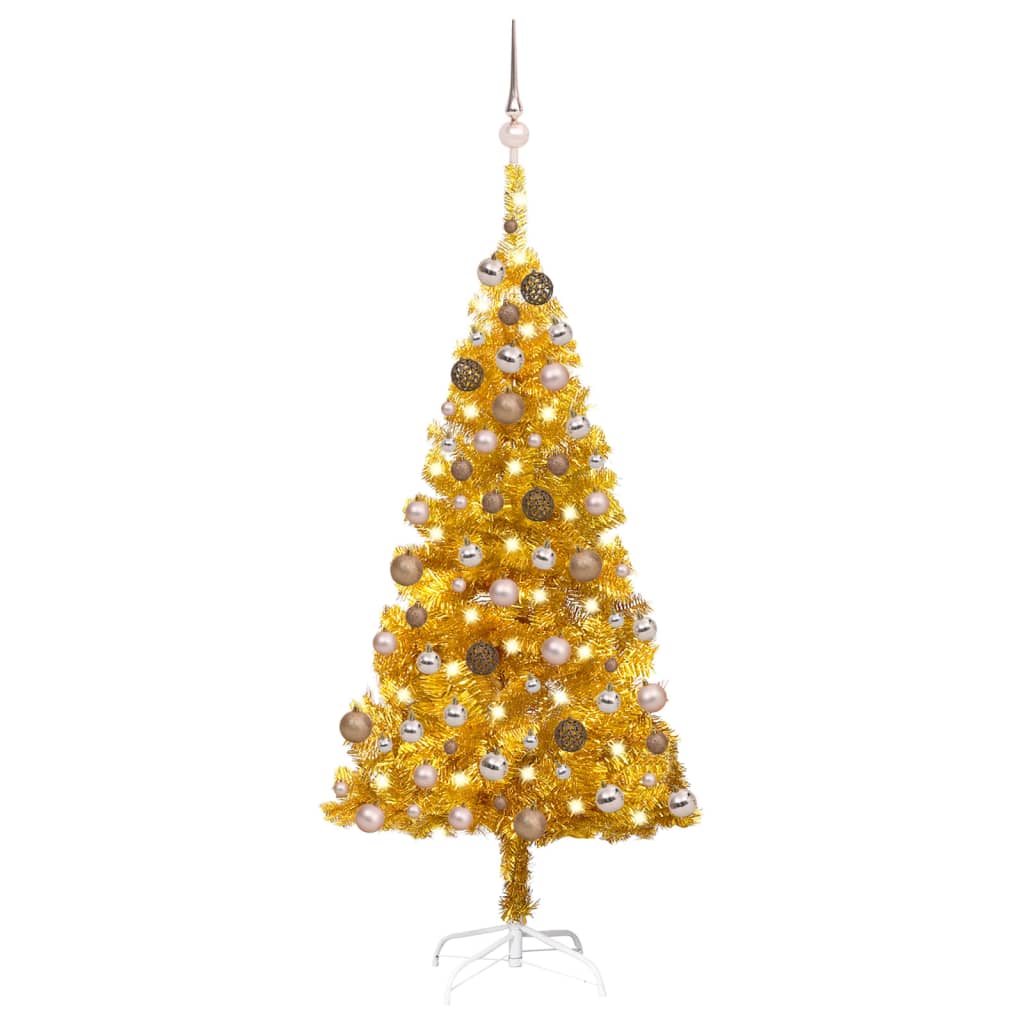 vidaXL Albero di Natale Preilluminato con Palline Oro 120 cm PET