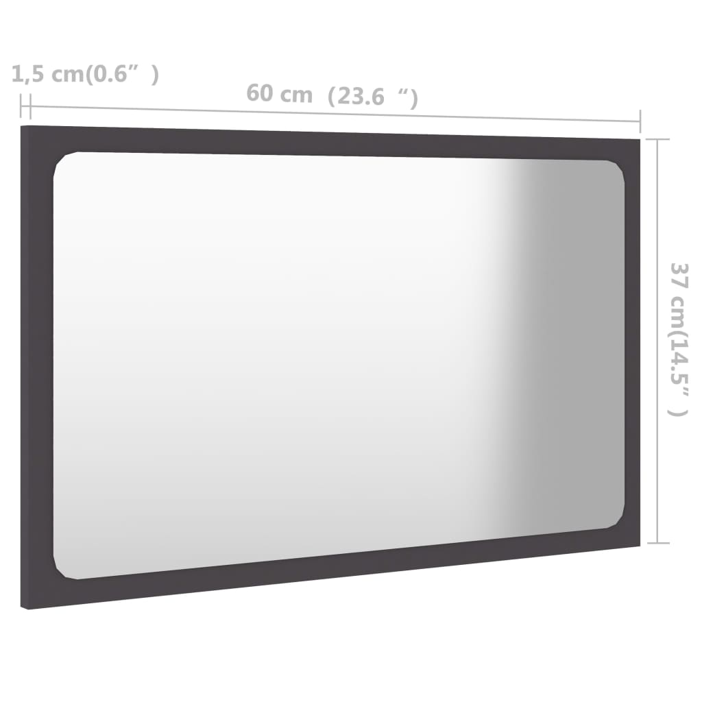 vidaXL Specchio da Bagno Grigio 60x1,5x37 cm in Legno Multistrato