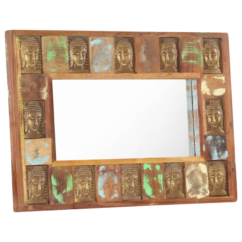 vidaXL Specchio Decorato con Buddha 80x50cm Legno Massello di Recupero