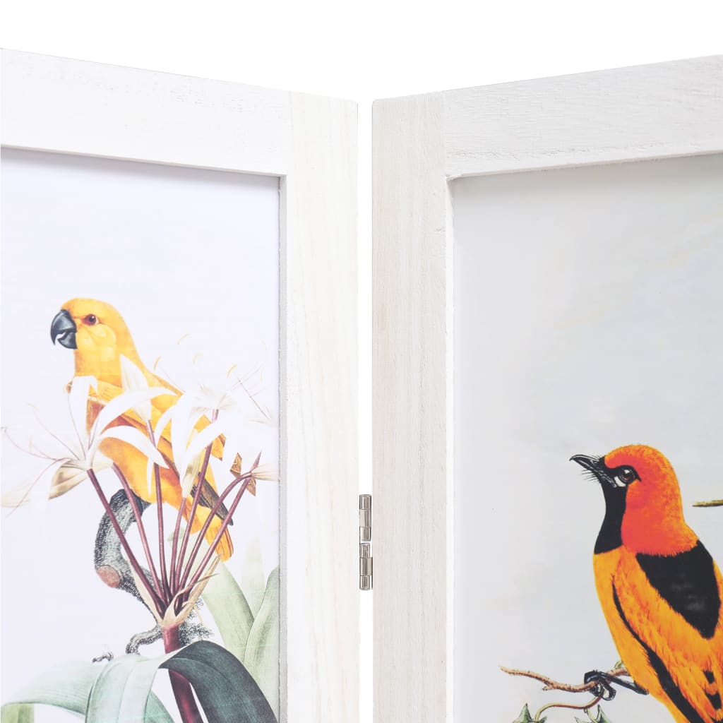 vidaXL Divisorio a 3 Pannelli Bianco 105x165 cm Motivo Uccelli
