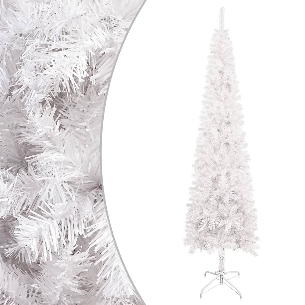 vidaXL Albero di Natale Sottile Preiluminato con Palline Bianco 180 cm