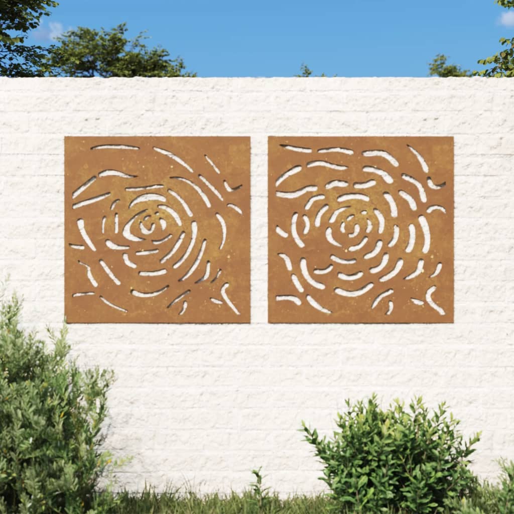 vidaXL Decorazioni Muro Giardino 2 pz 55x55 cm Rosa in Acciaio Corten