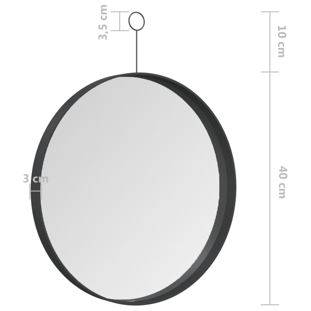 vidaXL Specchio Sospeso con Gancio Nero 40 cm