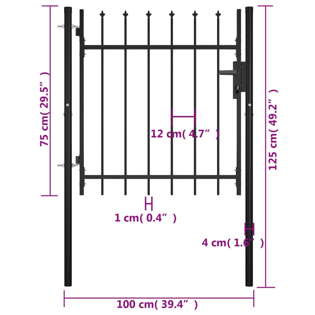 vidaXL Cancello per Recinzioni con Design a Lance 100x75 cm