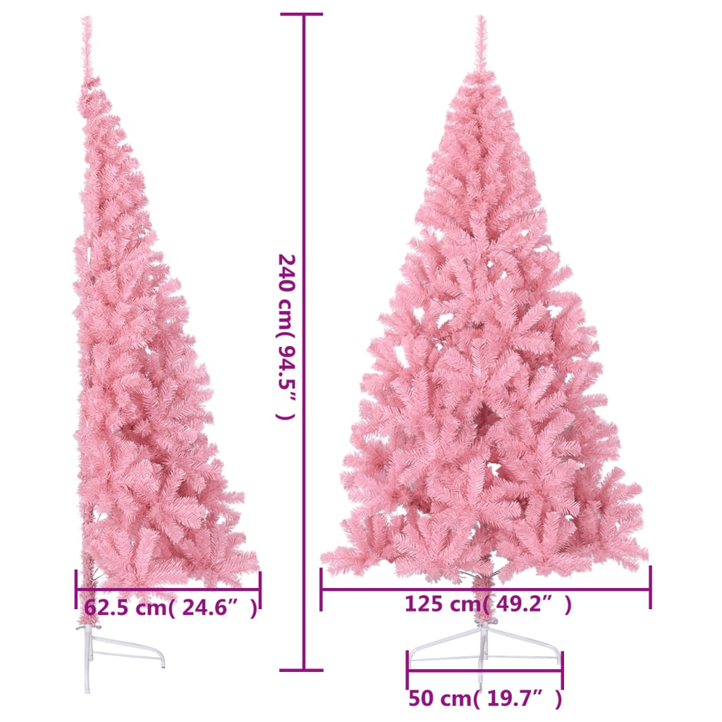vidaXL Albero di Natale Artificiale a Metà con Supporto Rosa 240cm PVC