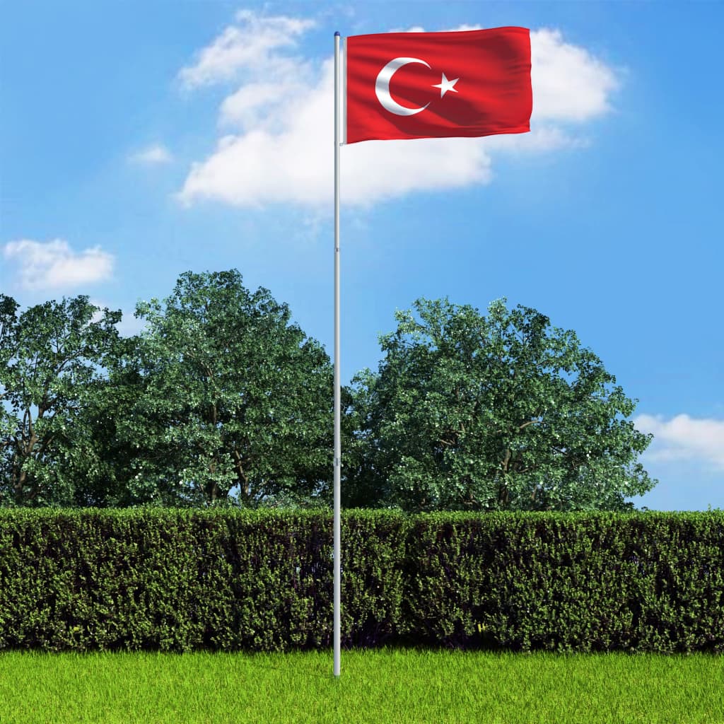 vidaXL Bandiera della Turchia con Pennone in Alluminio 6 m