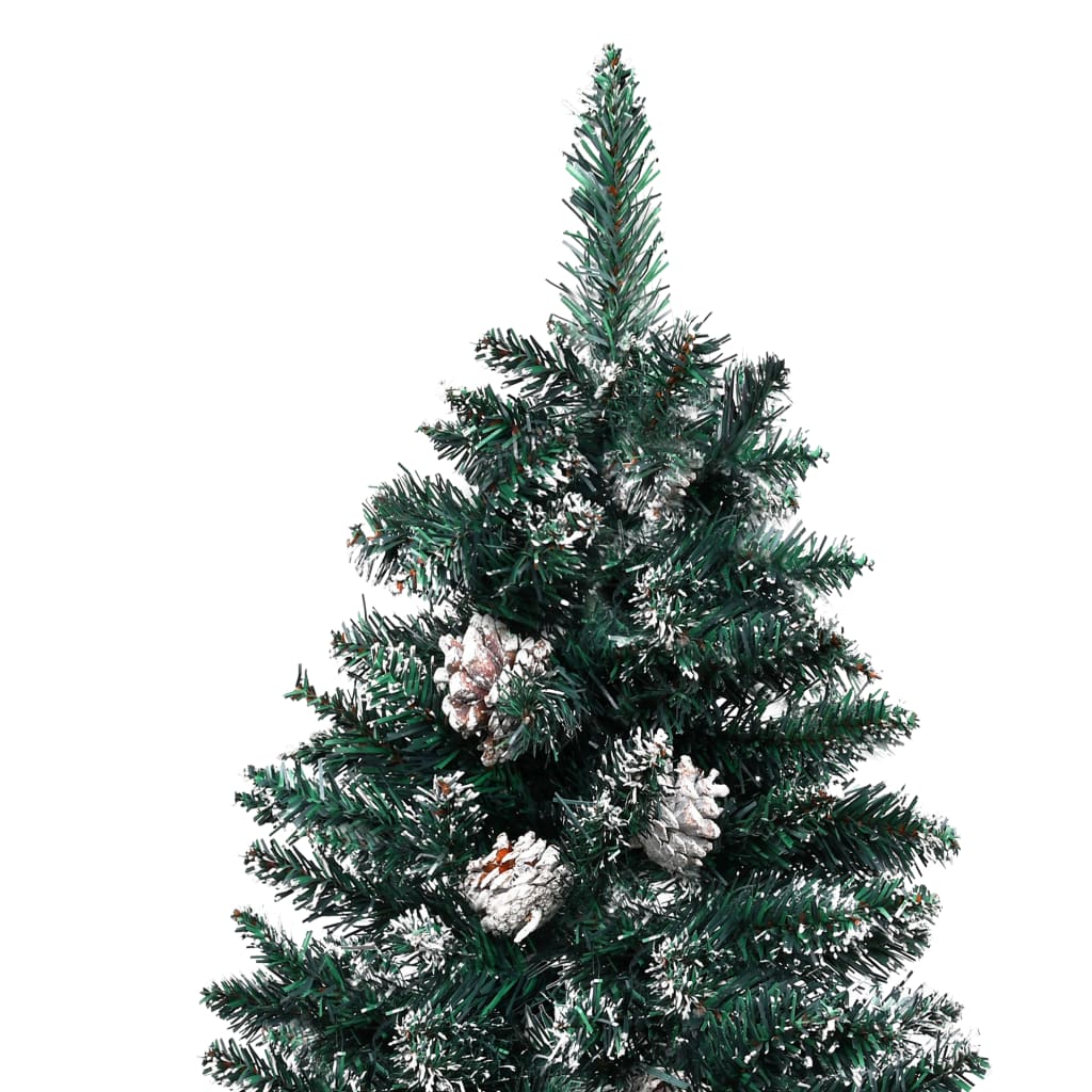 vidaXL Albero di Natale Sottile con Legno Vero e Neve Verde 180 cm