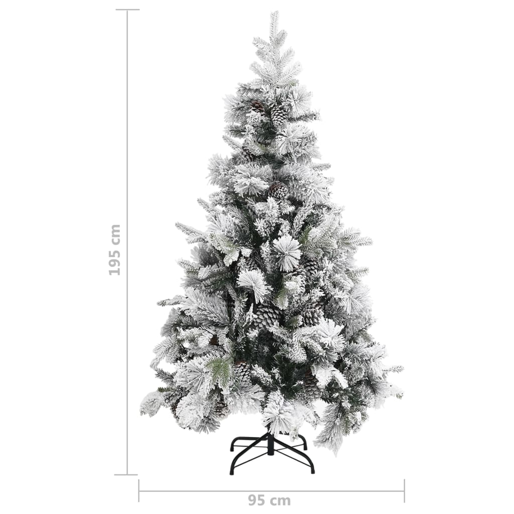 vidaXL Albero di Natale con Neve Floccata e Pigne 195 cm PVC e PE