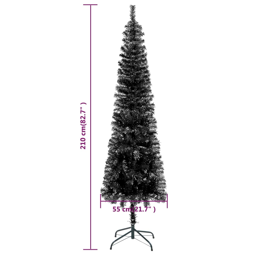 vidaXL Albero di Natale Sottile Preilluminato con Palline Nero 210 cm