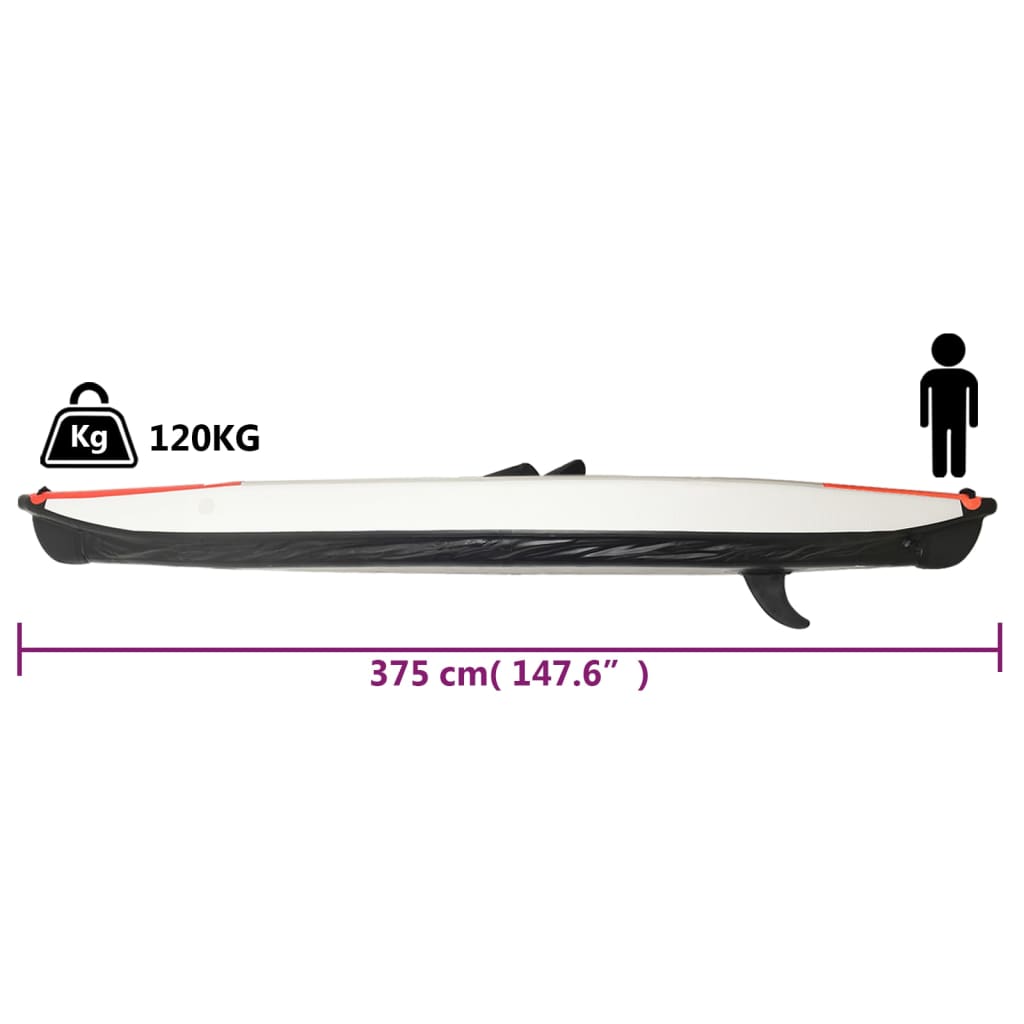 vidaXL Kayak Gonfiabile Rosso 375x72x31 cm in Poliestere