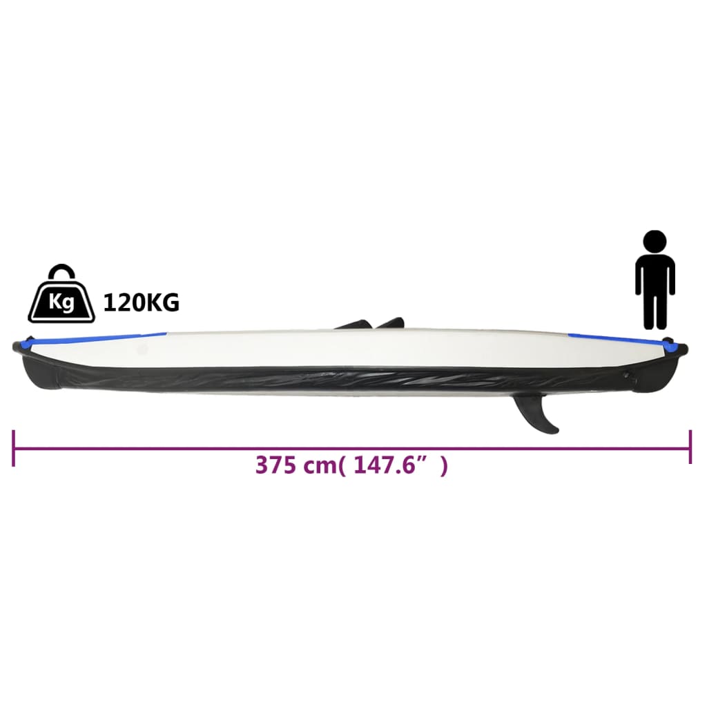 vidaXL Kayak Gonfiabile Blu 375x72x31 cm in Poliestere