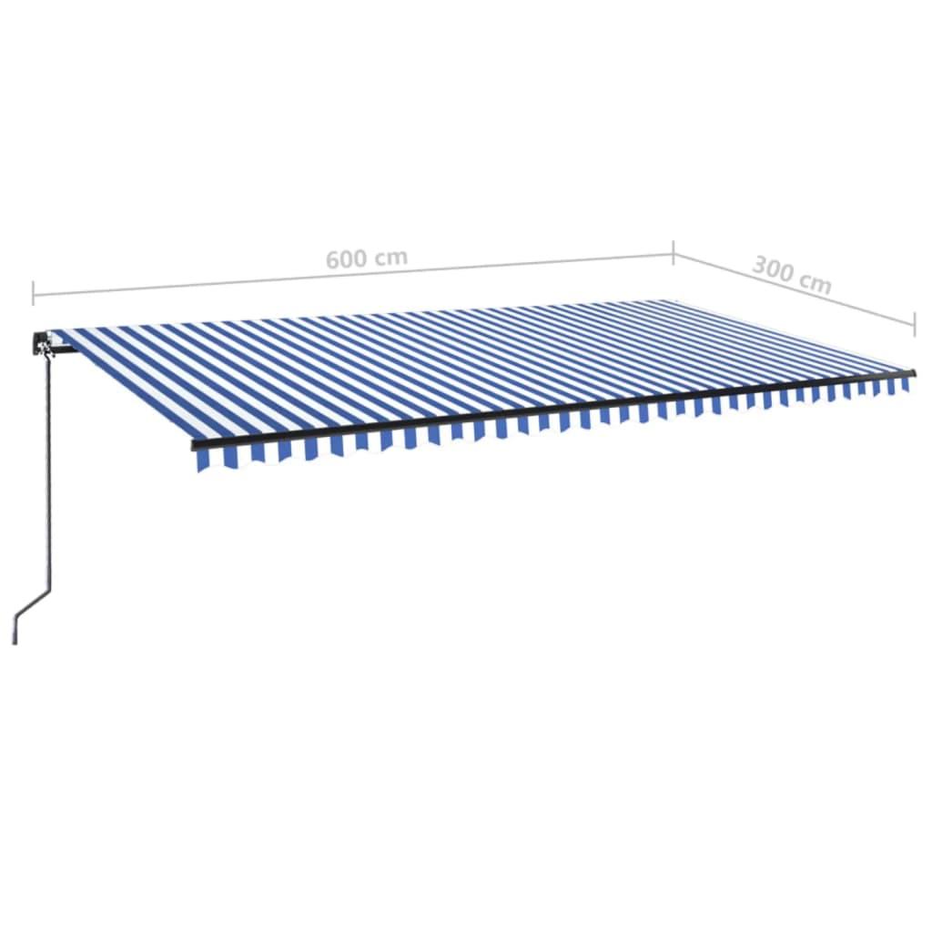 vidaXL Tenda da Sole Retrattile Manuale con LED 600x300cm Blu e Bianco