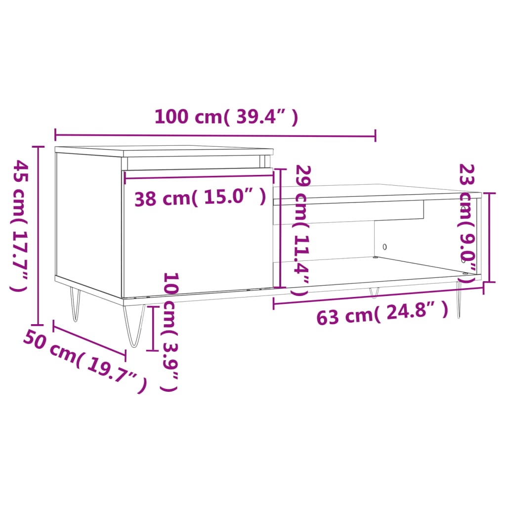 vidaXL Tavolino da Salotto grigio sonoma 100x50x45cm Legno Multistrato