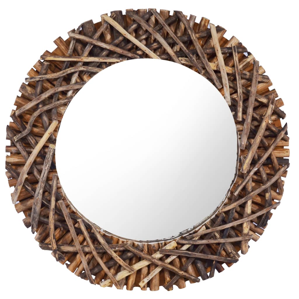 vidaXL Specchio da Parete 60 cm in Legno di Teak Rotondo