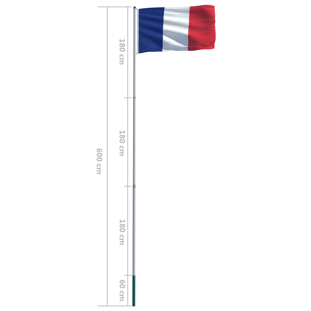 vidaXL Bandiera della Francia con Pennone in Alluminio 6 m