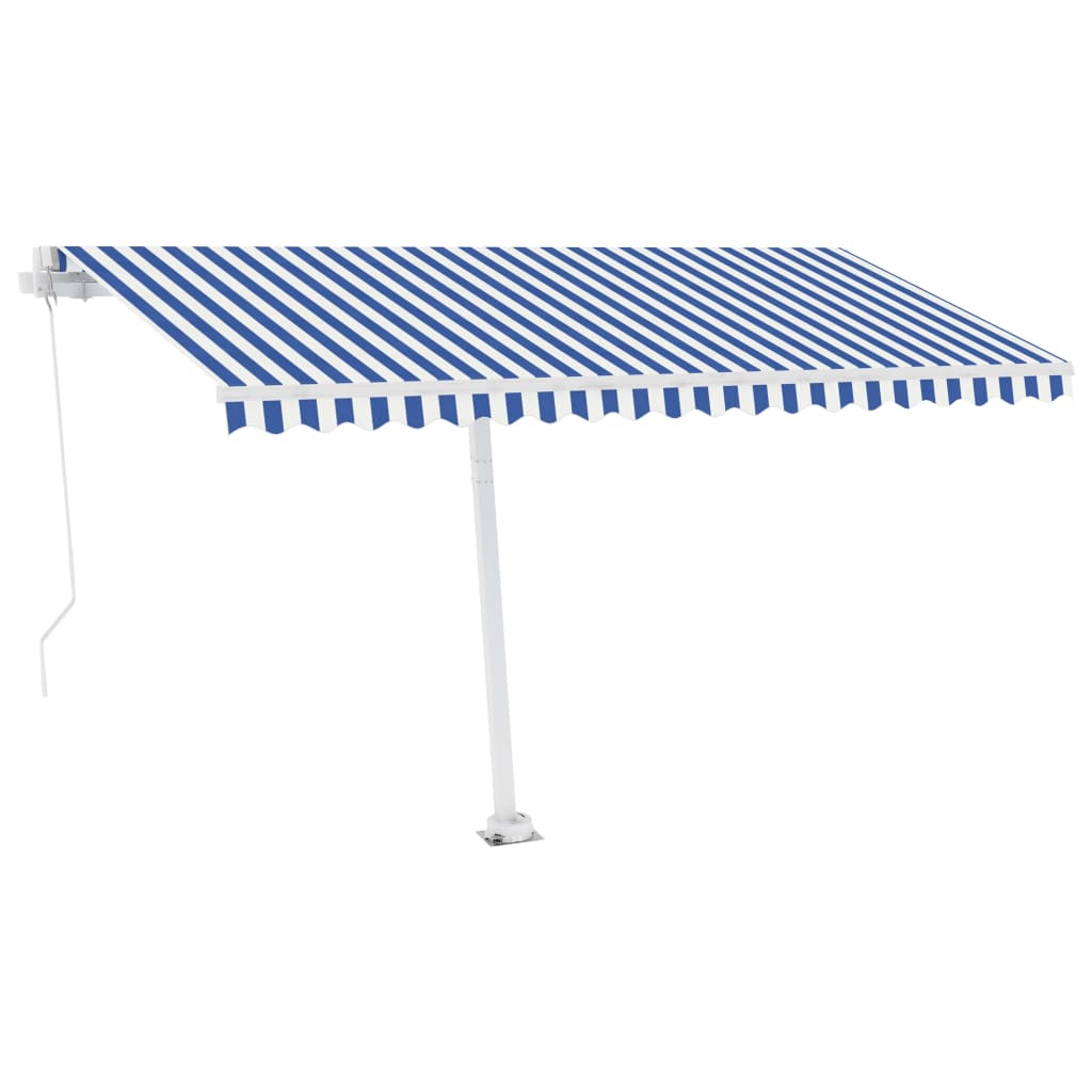 vidaXL Tenda da Sole Retrattile Manuale con LED 450x350 cm Blu Bianco