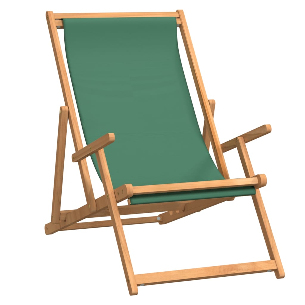 Sdraio Pieghevole In Legno Di Eucalipto VidaXL: Regolabile In 3 Posizioni, Tessuto Verde, Per Giardino E Spiaggia