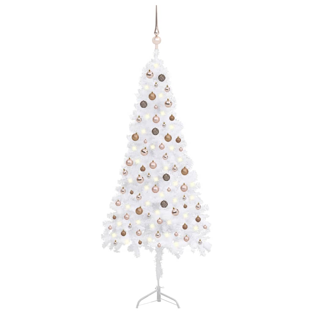 vidaXL Albero Natale per Angolo con LED e Palline Bianco 210 cm PVC