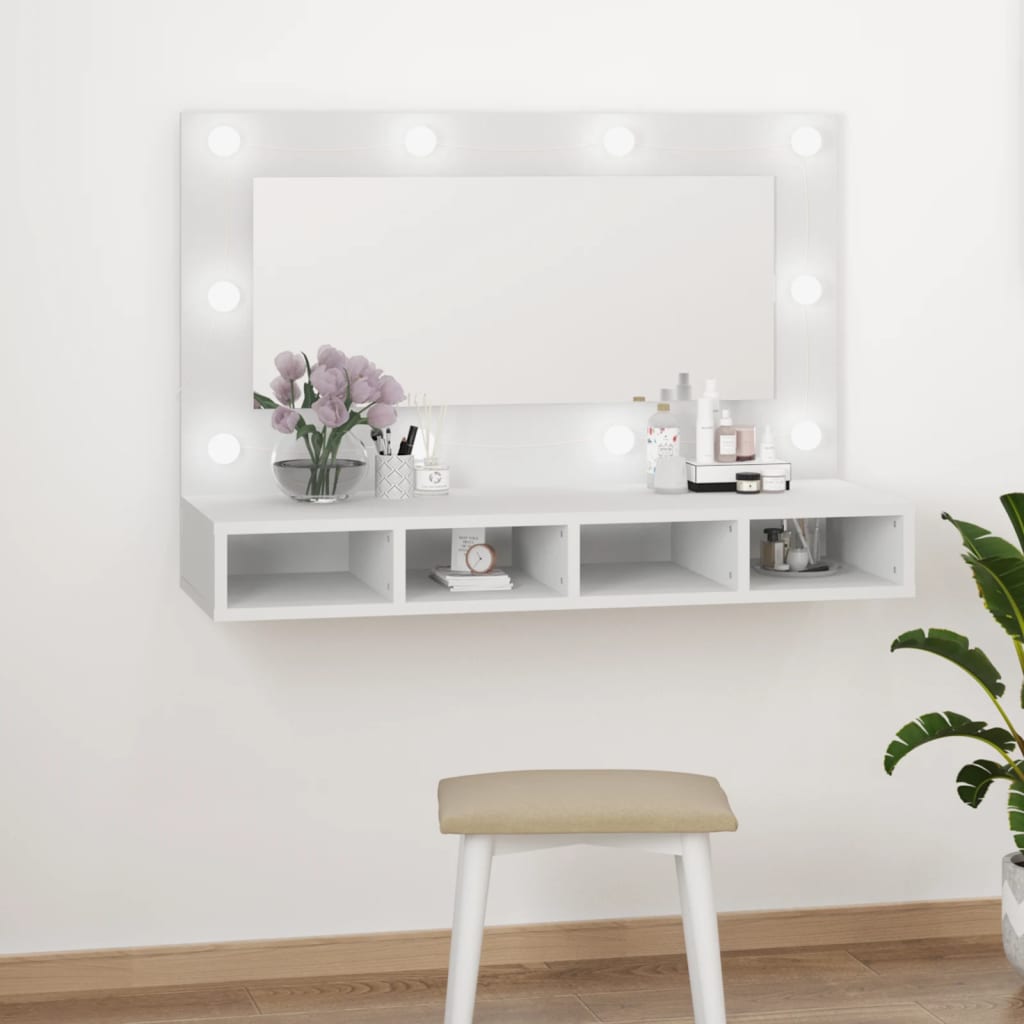 vidaXL Mobile a Specchio con LED Bianco 90x31,5x62 cm